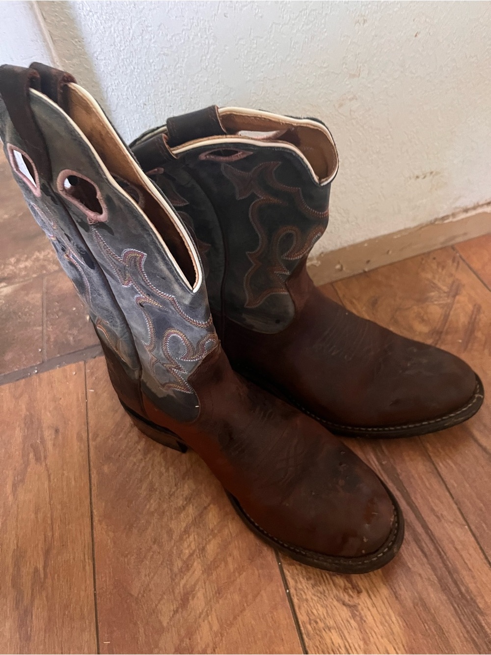 Women’s Boulet Brown Leather Western Boots with Blue Shaft